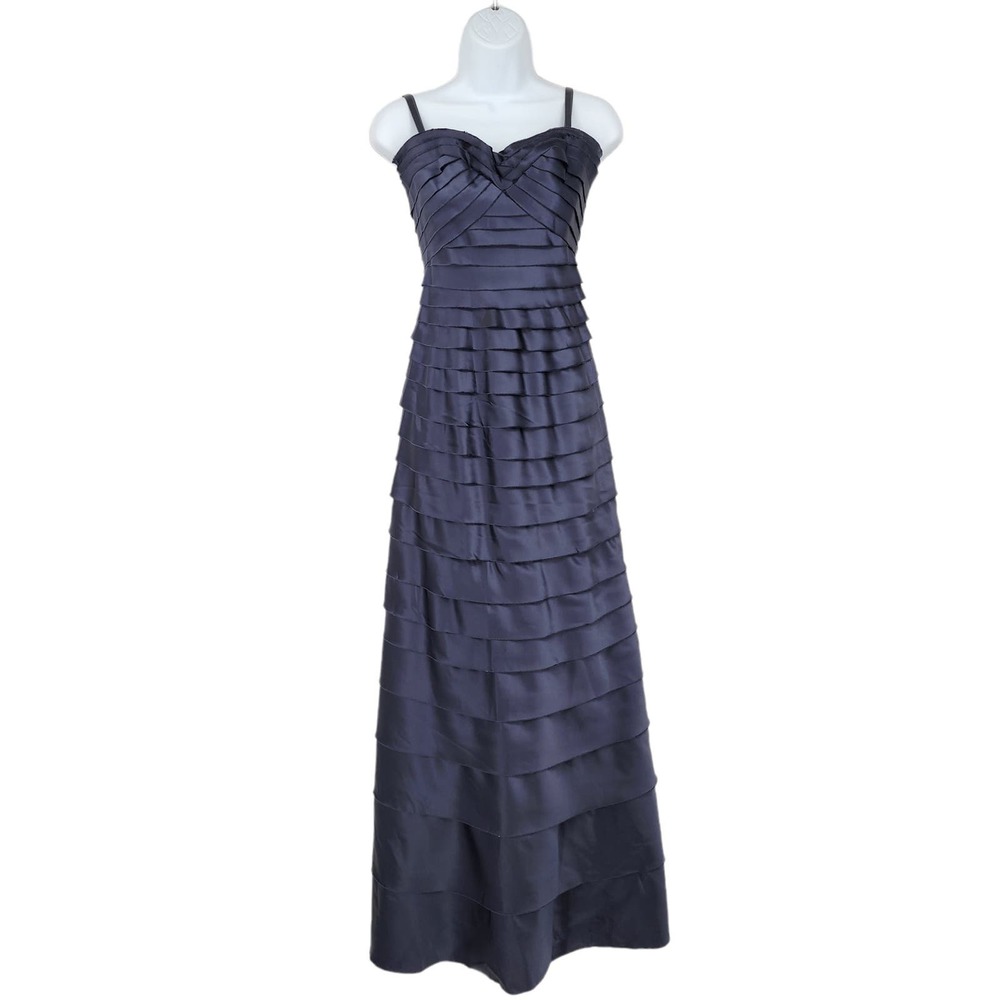 BCBGMaxazria Dark Blue Grey Multi Way Tiered Gown Evening Dress Sz 4